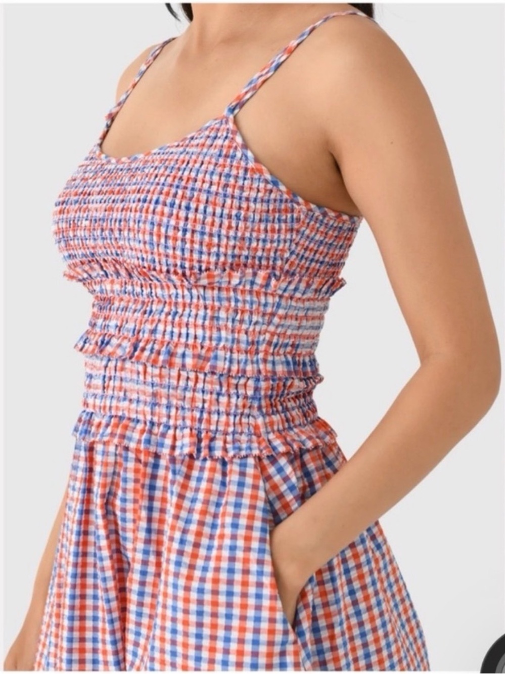 NWT HUNTER BELL Francie Lighthouse Gingham Maxi Red White Blue Sundress Smocked - Picture 2 of 11